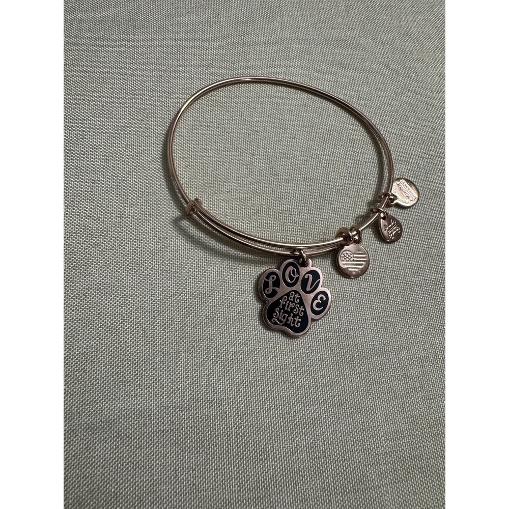 Alex and Ani Rose Gold Paw Print "Love at First Sight" Charm Bangle Bracelet EUC